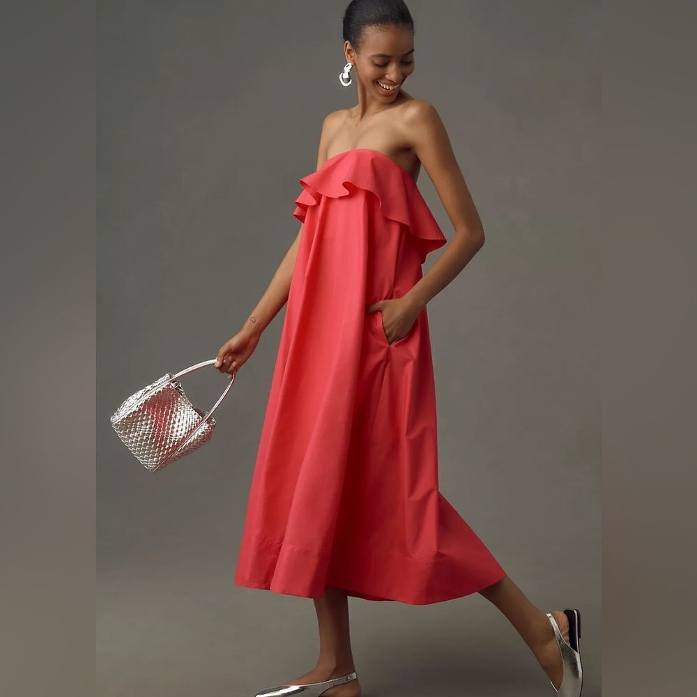 Anthropologie Strapless Flounce A-Line Midi Dress NWT - Picture 4 of 11